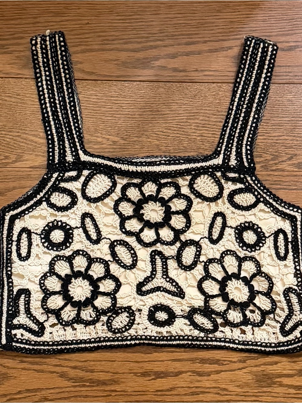 Rebellion Embroidered Floral Crop Top - Black & Cream - Picture 2 of 4